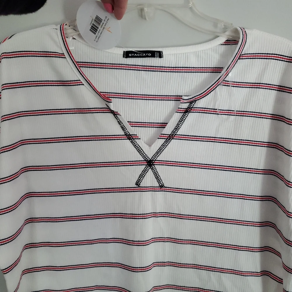 NWT Womens Staccato Red White And Blue Striped Shirt Medium 4th of july - Picture 2 of 6